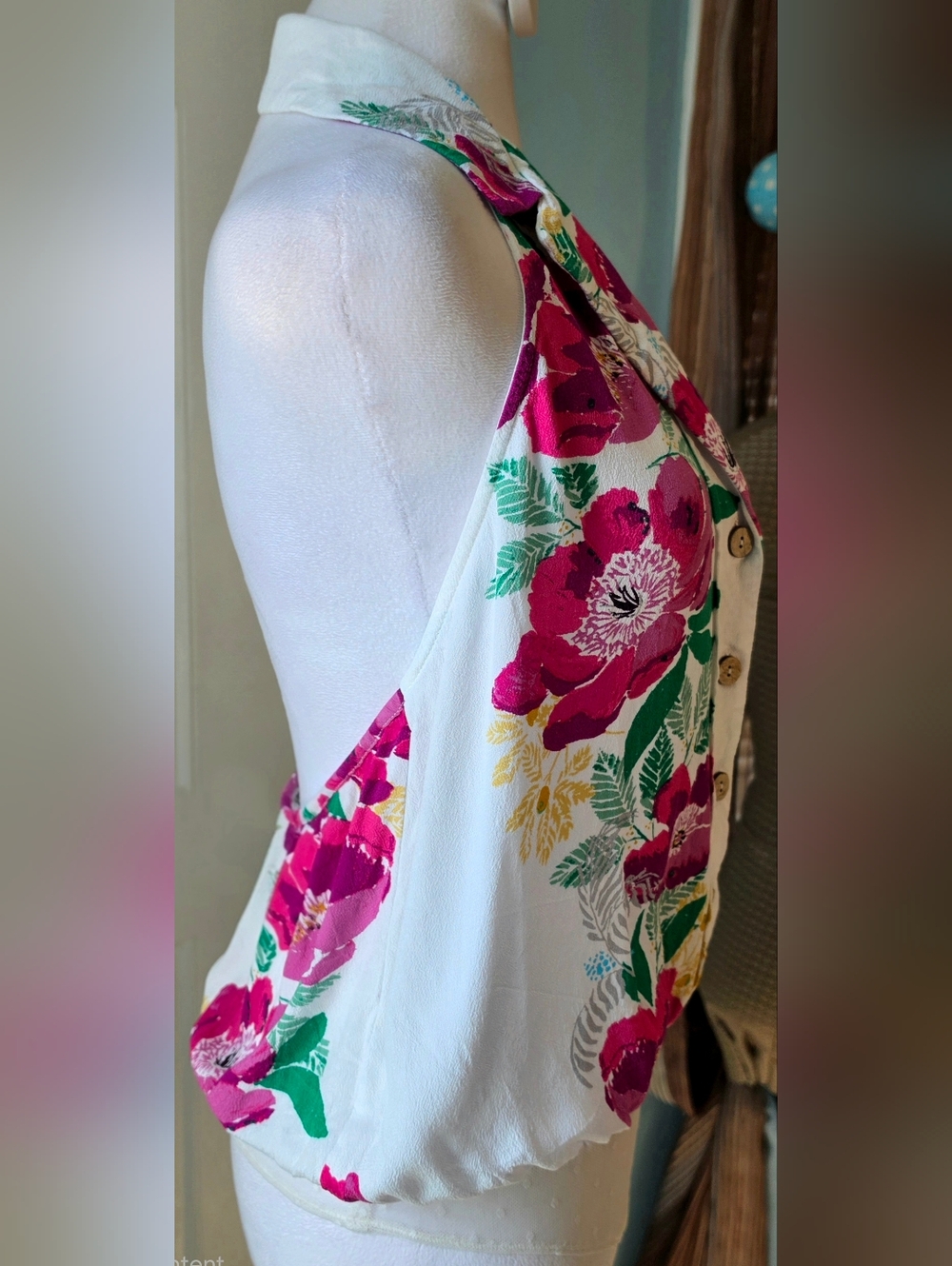 Free People Intimately Offshore Floral Button-Down Halter Bodysuit Womens S Whit - Picture 5 of 13